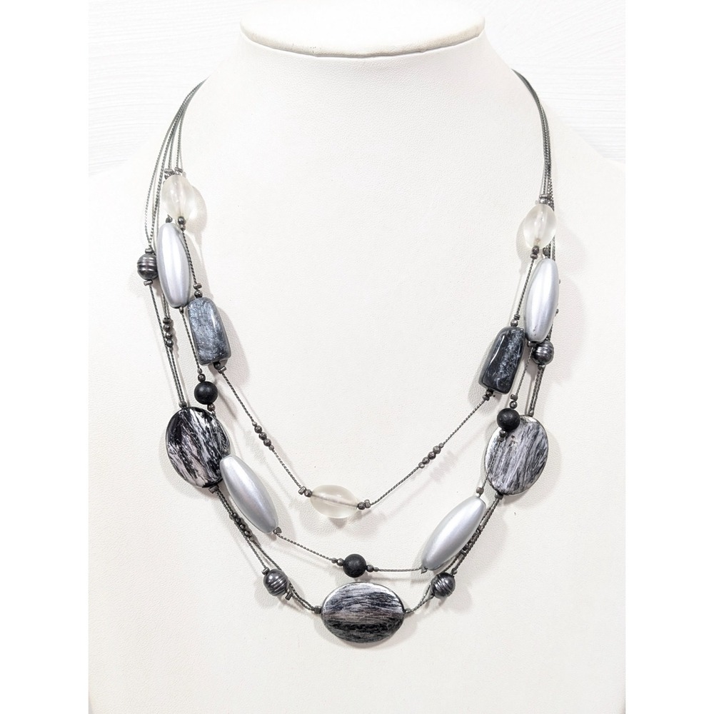 NYC Gray Black Oval Beaded Frosted Multi Chain Necklace‎ Y2K gothic 22 in